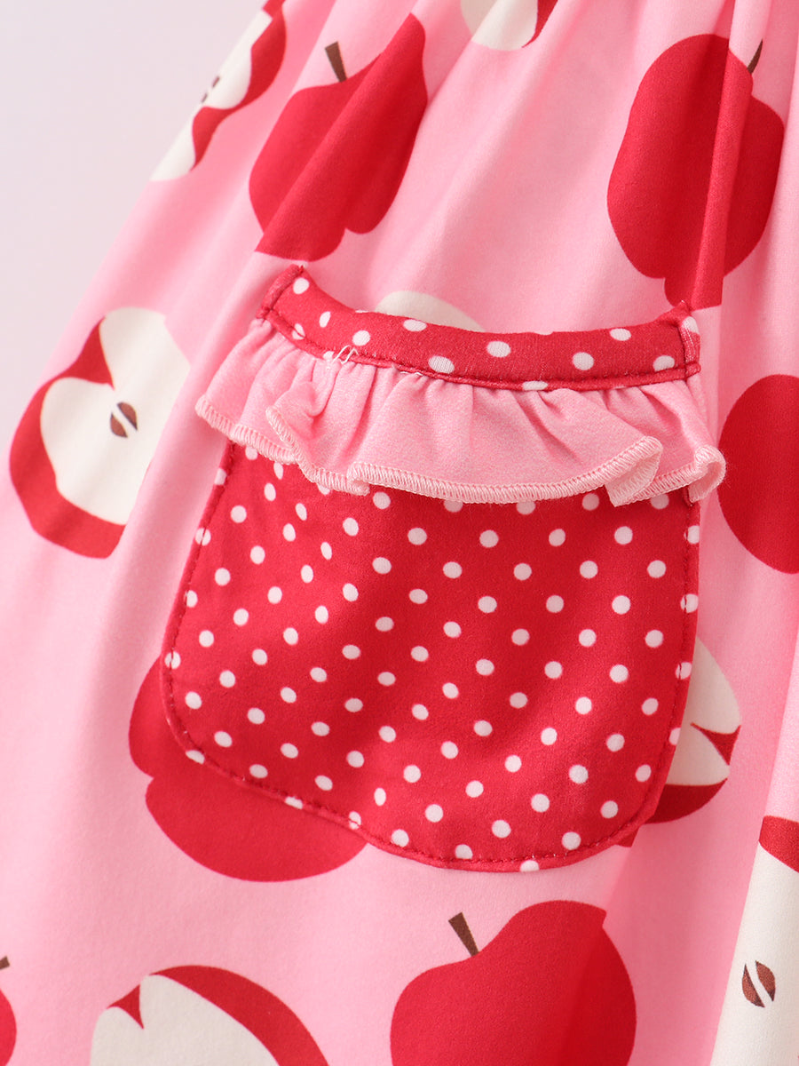 Back to School Red Apple Polka Dots Pocket Girl Dress