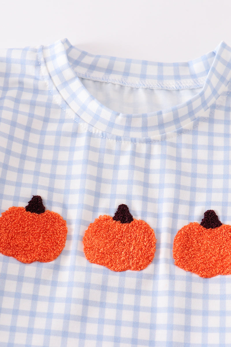 Pumpkin French Knot Plaid Set