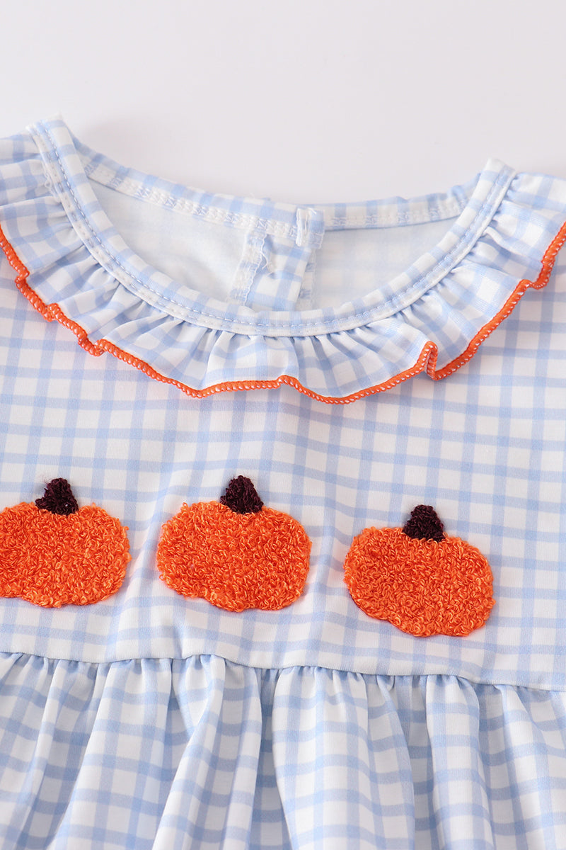 Pumpkin French Knot Plaid Set