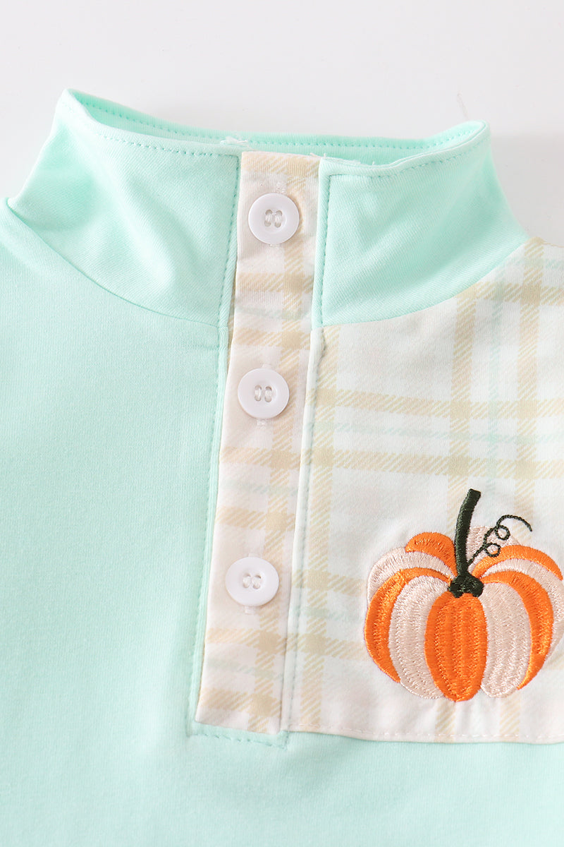 Yellow Pumpkin Embroidery Plaid Set