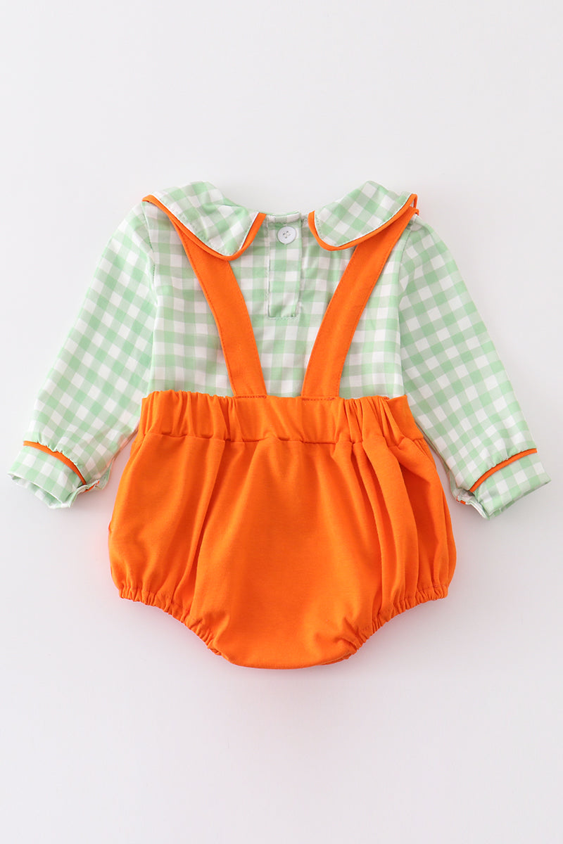 Pumpkin Embroidery Plaid Bubble - Boy