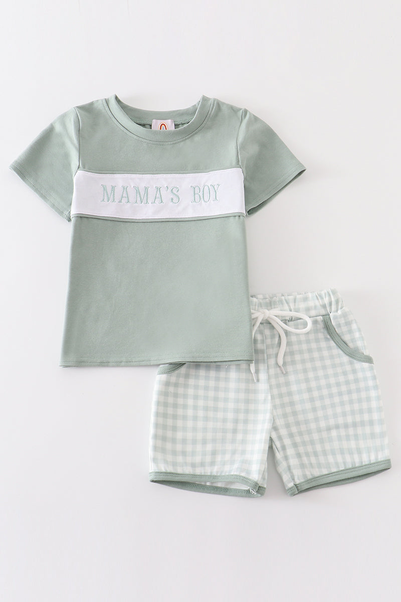 Sage Plaid "Mama's Boy" Set