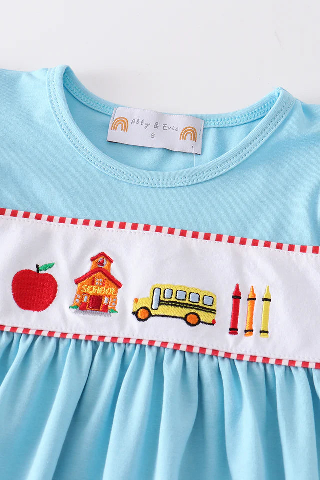 BLUE BACK TO SCHOOL EMBROIDERY GIRL SET