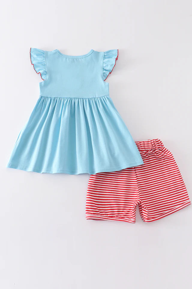 BLUE BACK TO SCHOOL EMBROIDERY GIRL SET