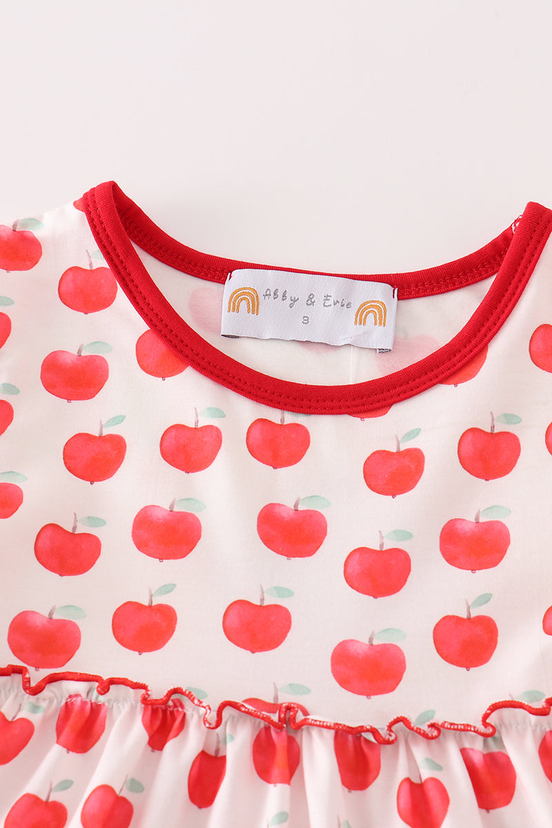 Red apple print tiered dress