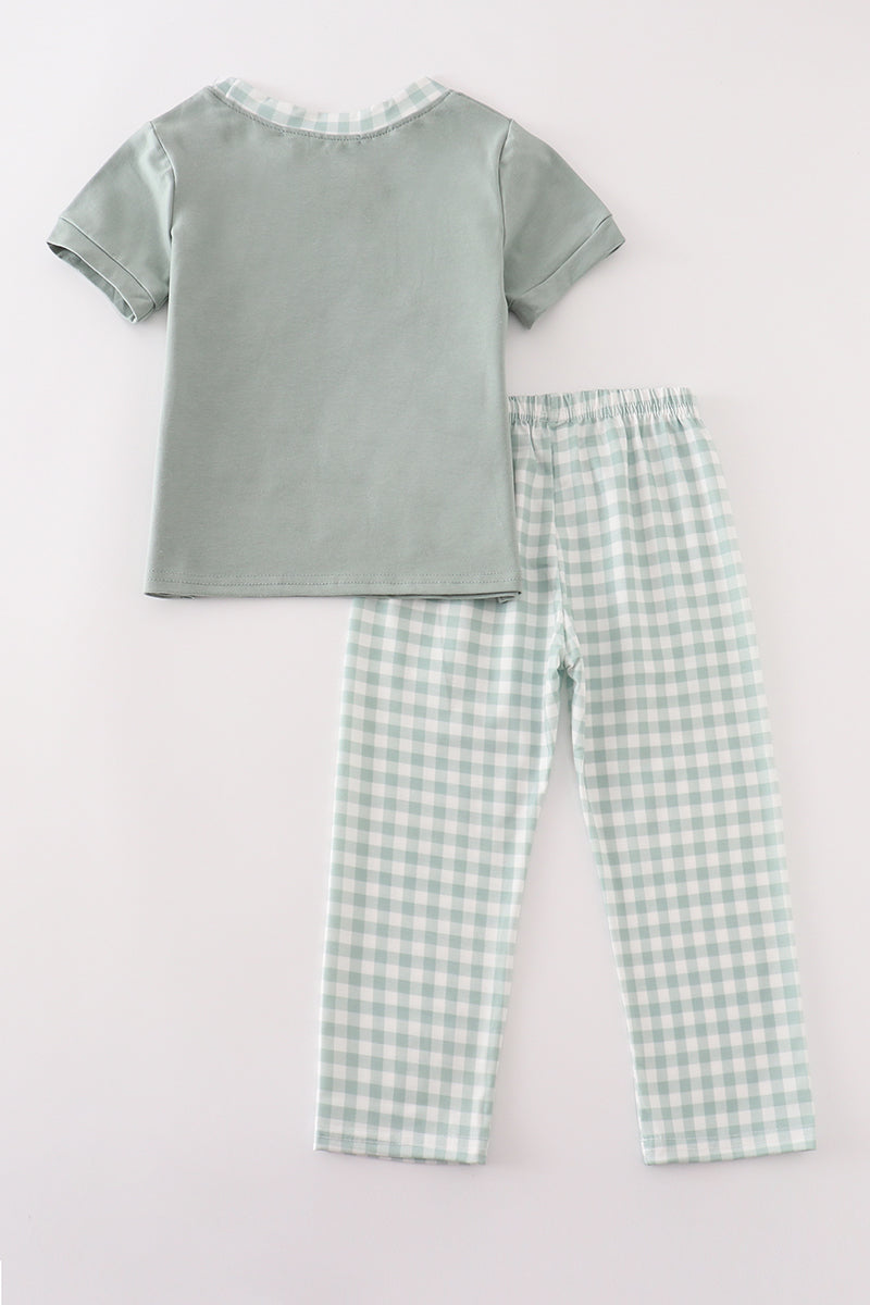 Sage plaid pocket boy set