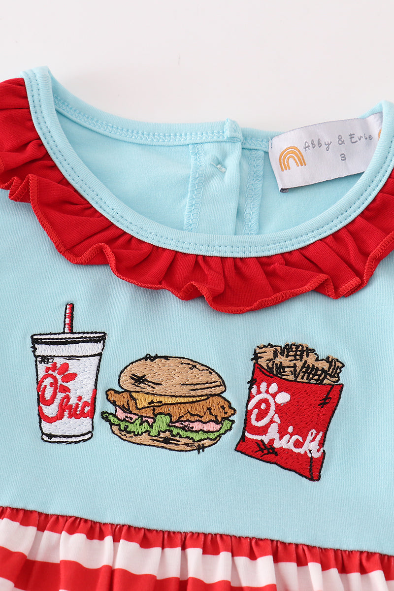 Red stripe chick fil a embroidery dress