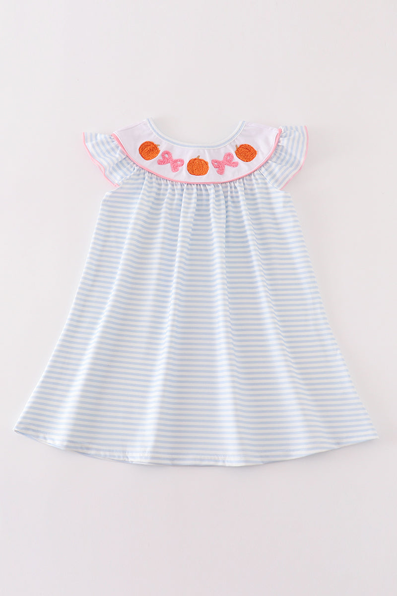 Blue stripe pumpkin french knot dress