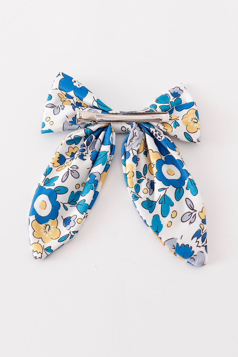 Blue floral print hair sailor bow