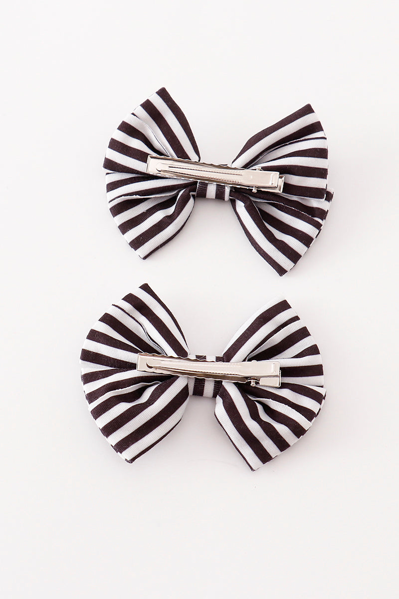 Black stripe piggie hair bow