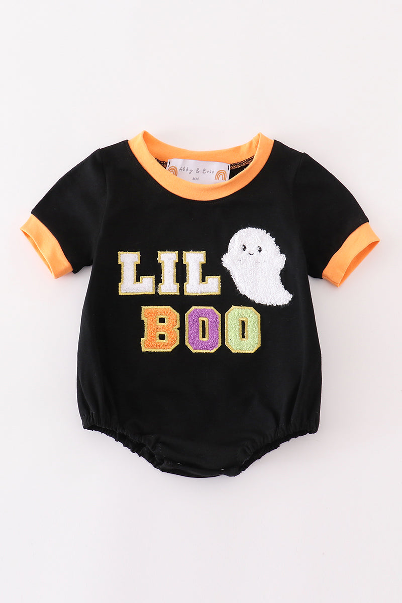 Black halloween LIL BOO chenille patch boy bubble