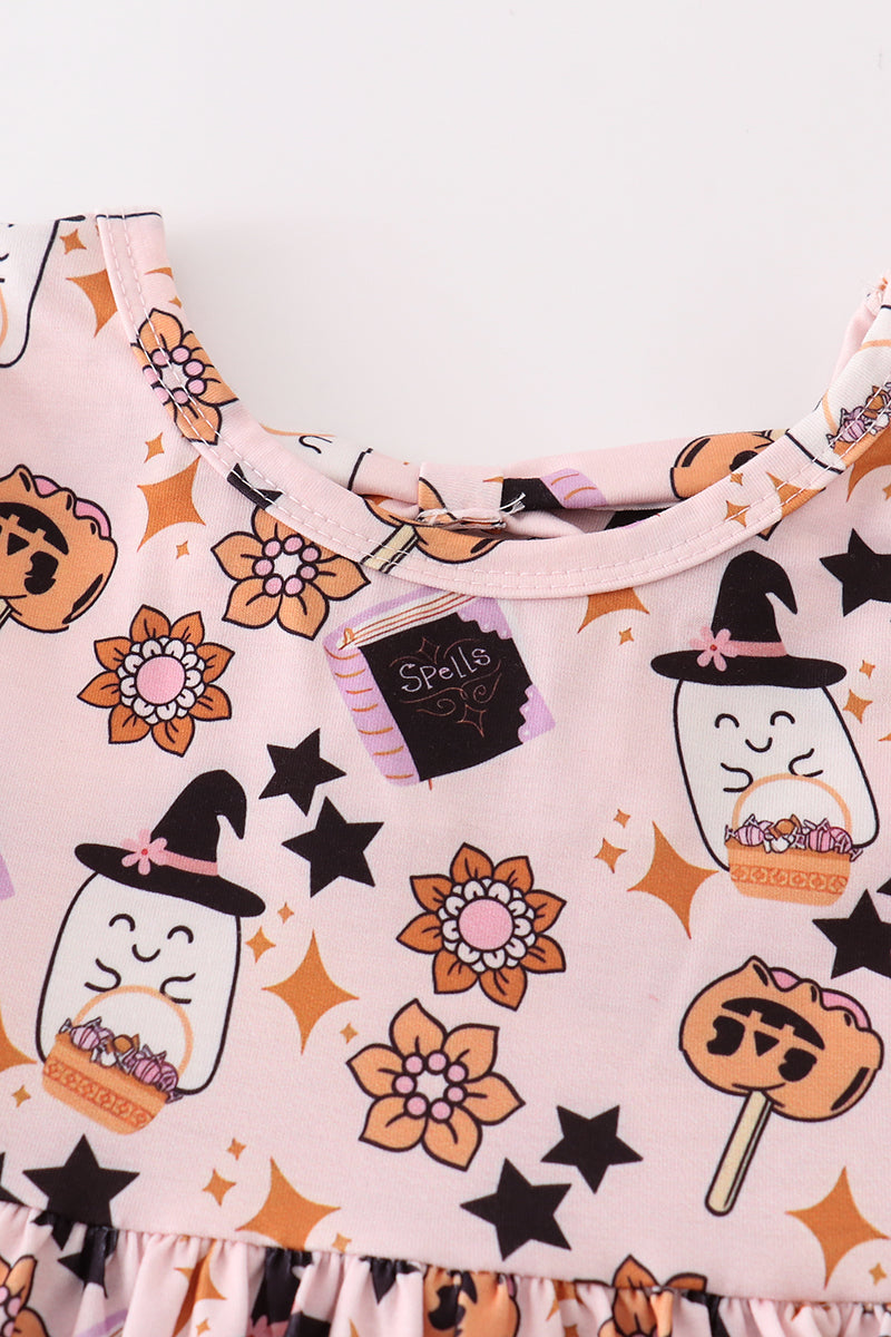 Pink halloween pumpkin twirl dress