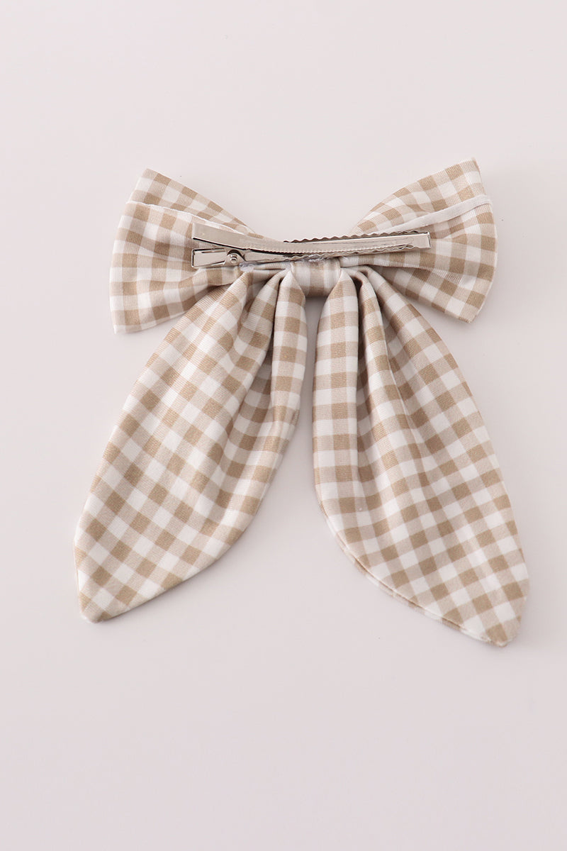 Khaki gingham piggie hair sailor bow