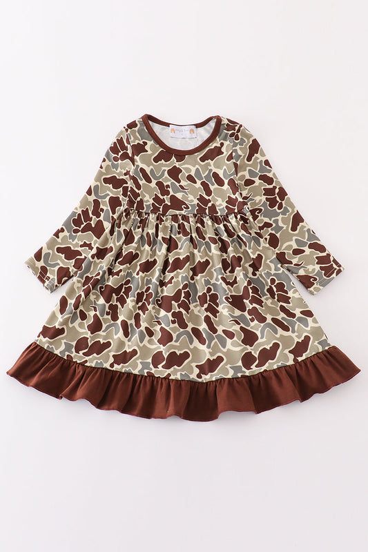 Camouflage print ruffle dress