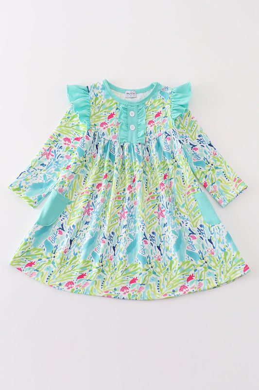 Green floral girl dress