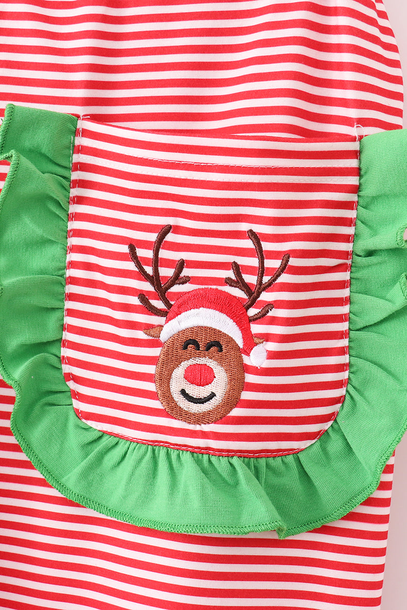 Red stripe christmas reindeer embroidery women pajamas pants