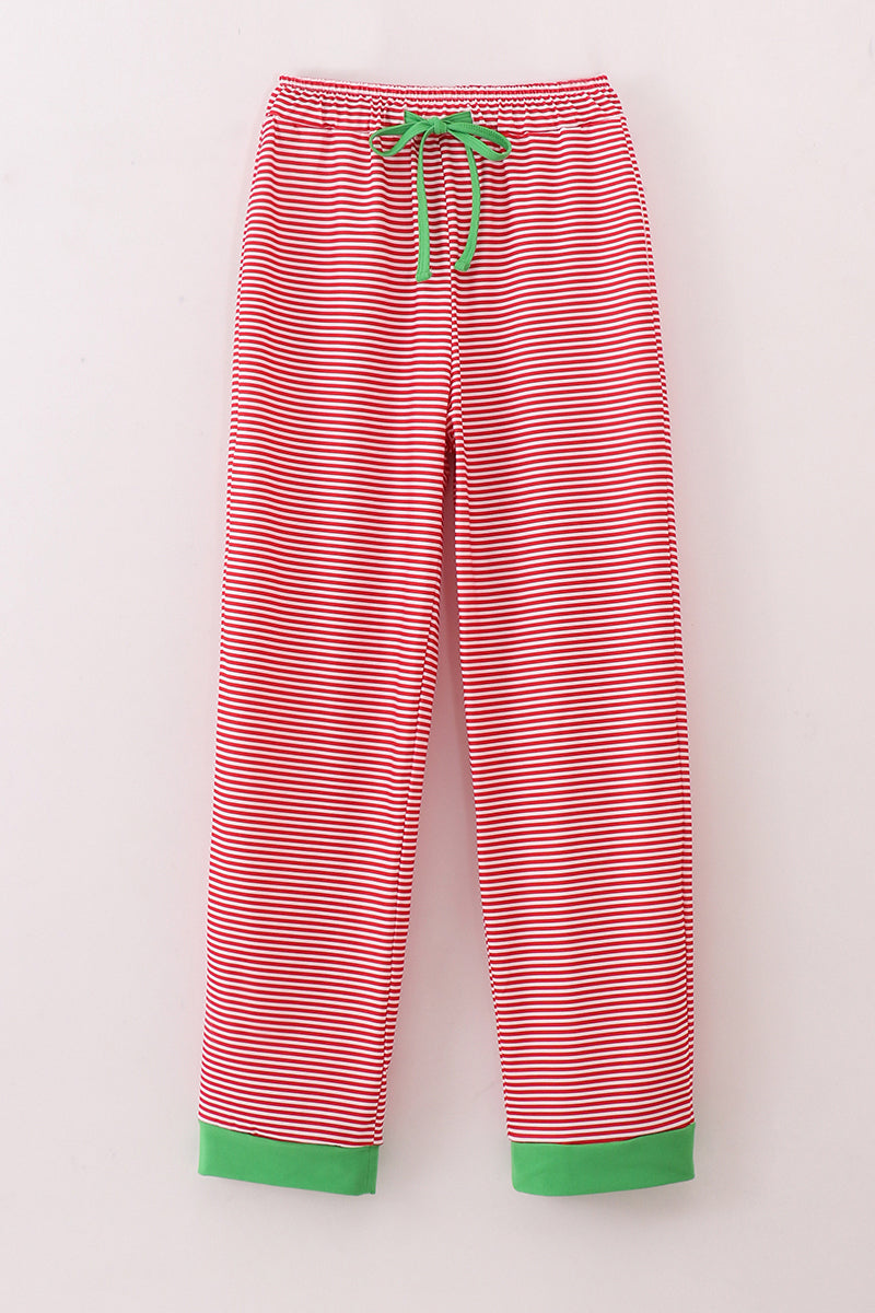 Red stripe christmas tree embroidery mom pajamas pants