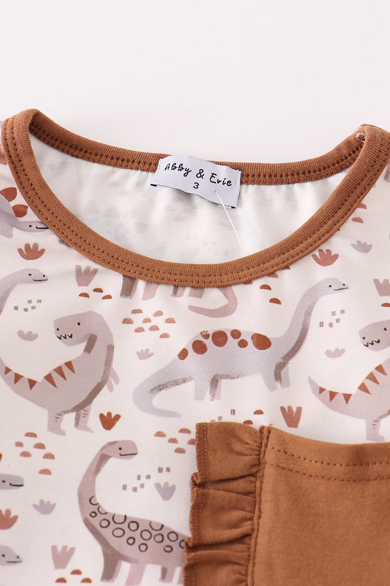 Brown dinosaur print girl set