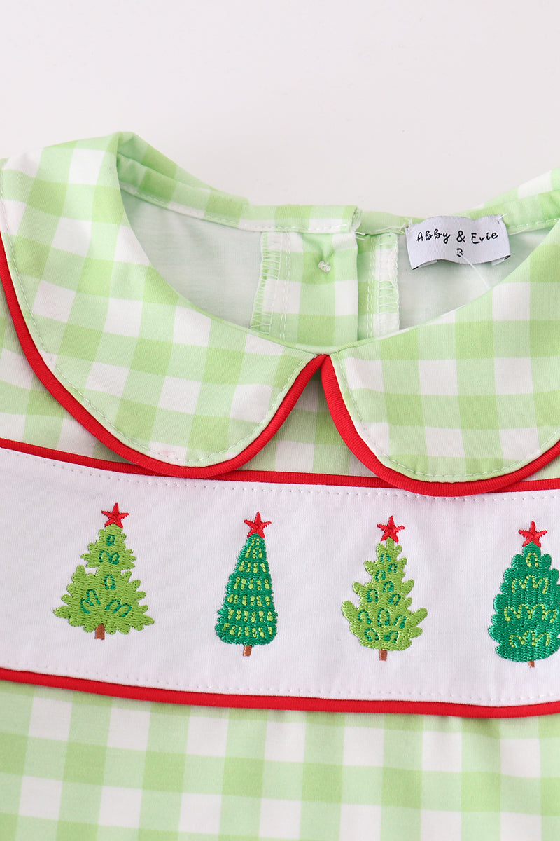 Green christmas tree embroidery boy set