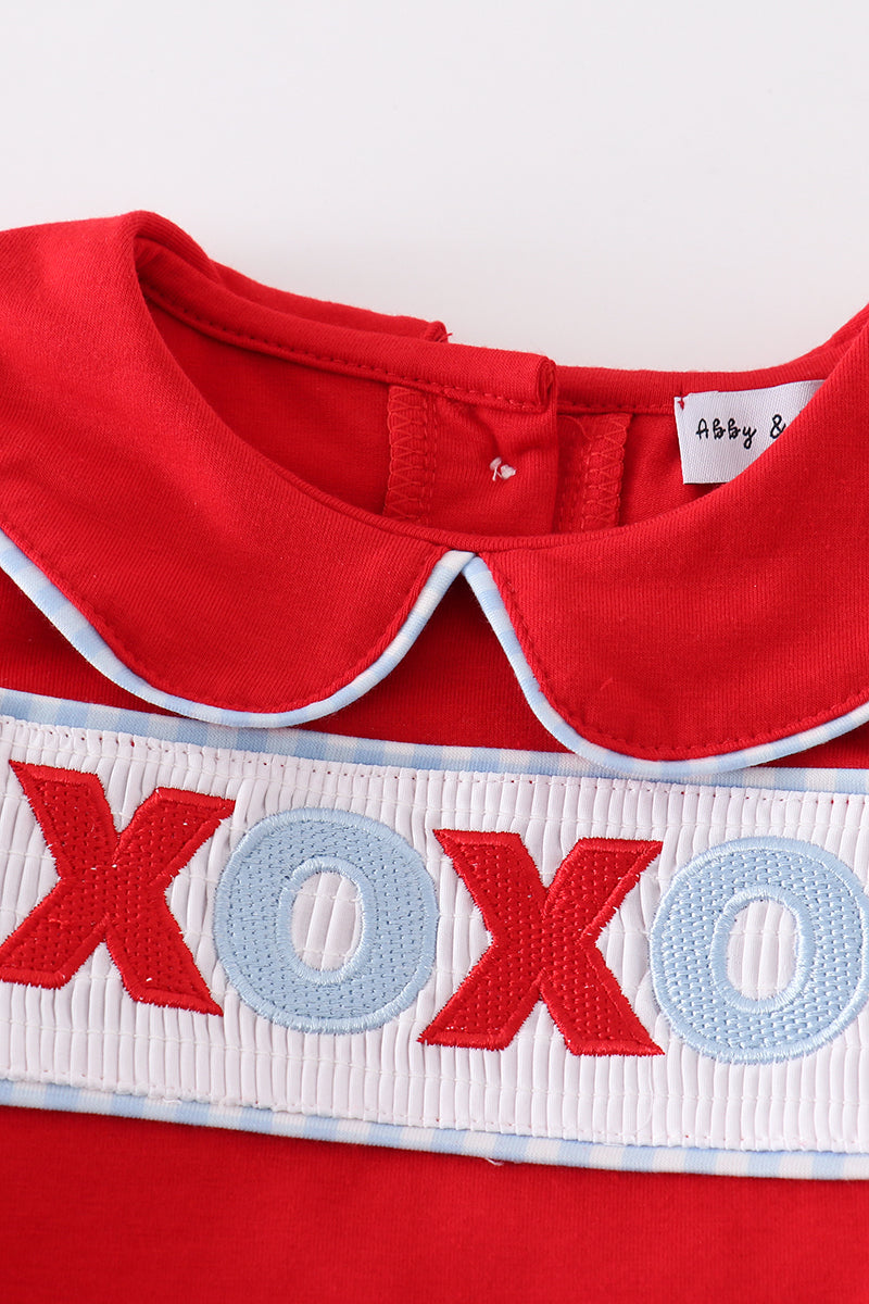 Red valentine XOXO smocked boy bubble