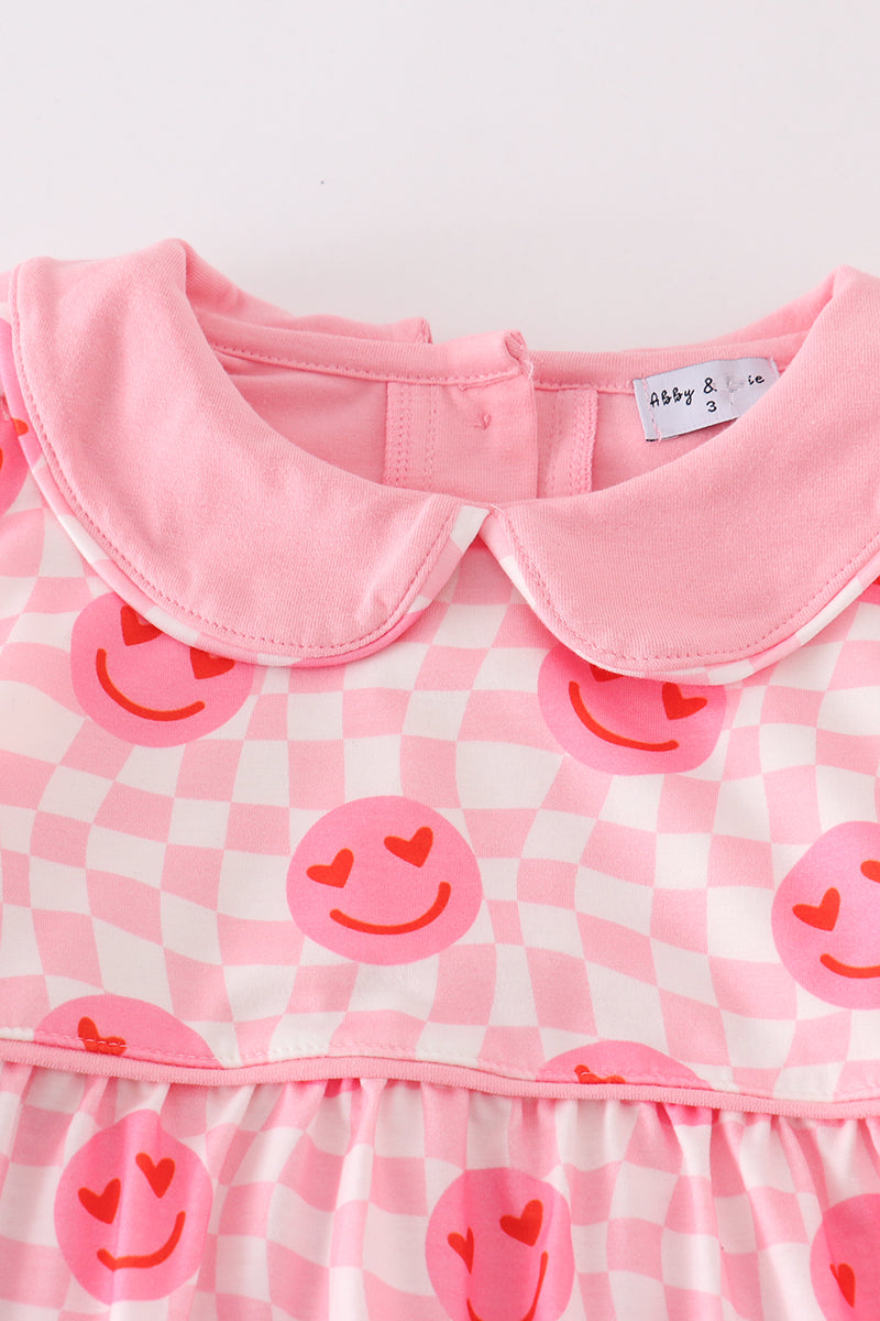 Pink valentine smile print girl jumpsuit set