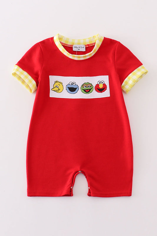 Red charactor embroidery boy romper