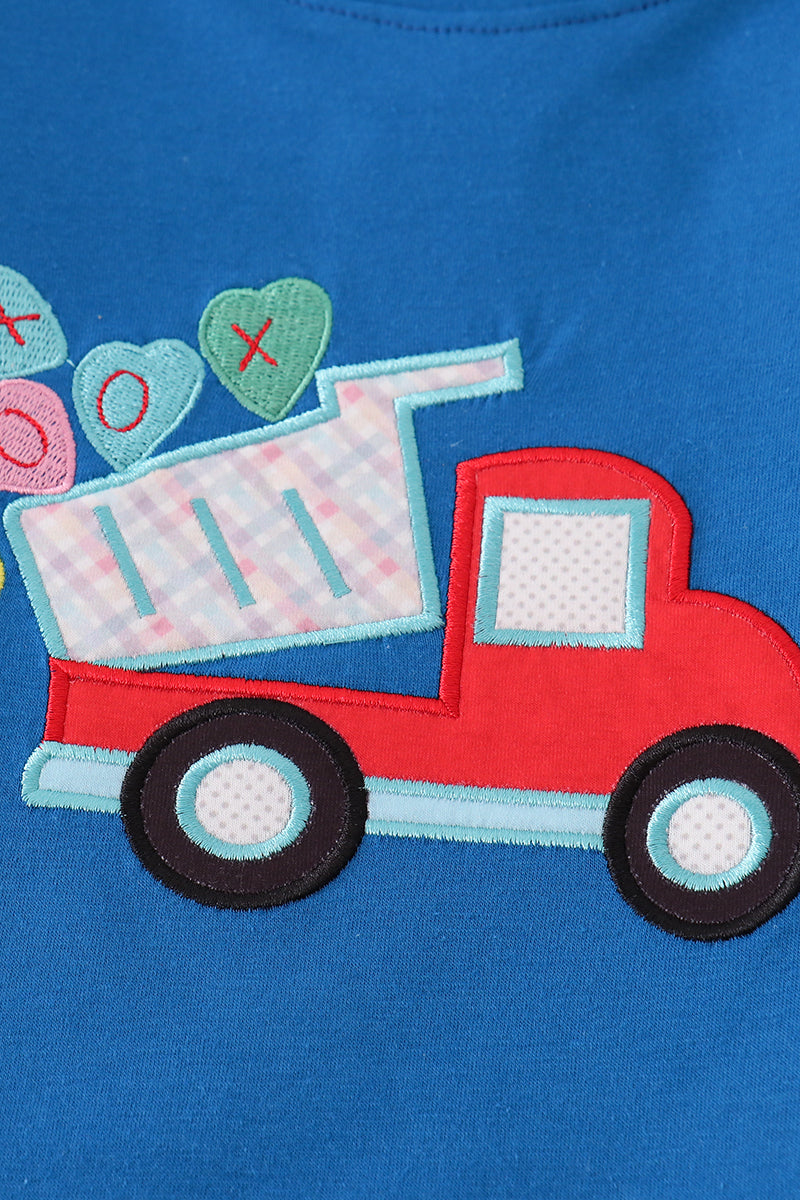 Blue truck heart applique boy set