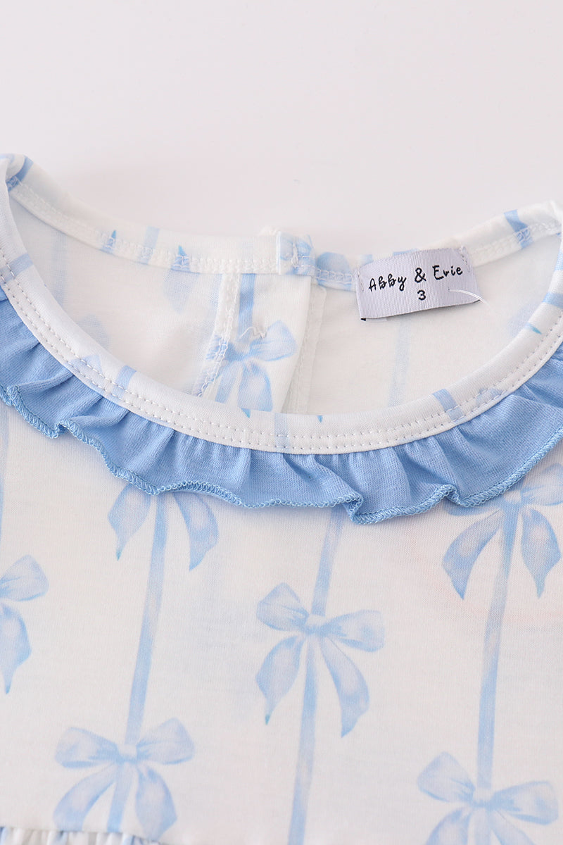 Blue bow ruffle girl set