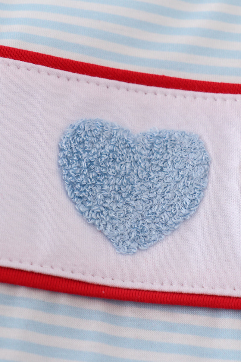 Blue stripe heart french knot boy top