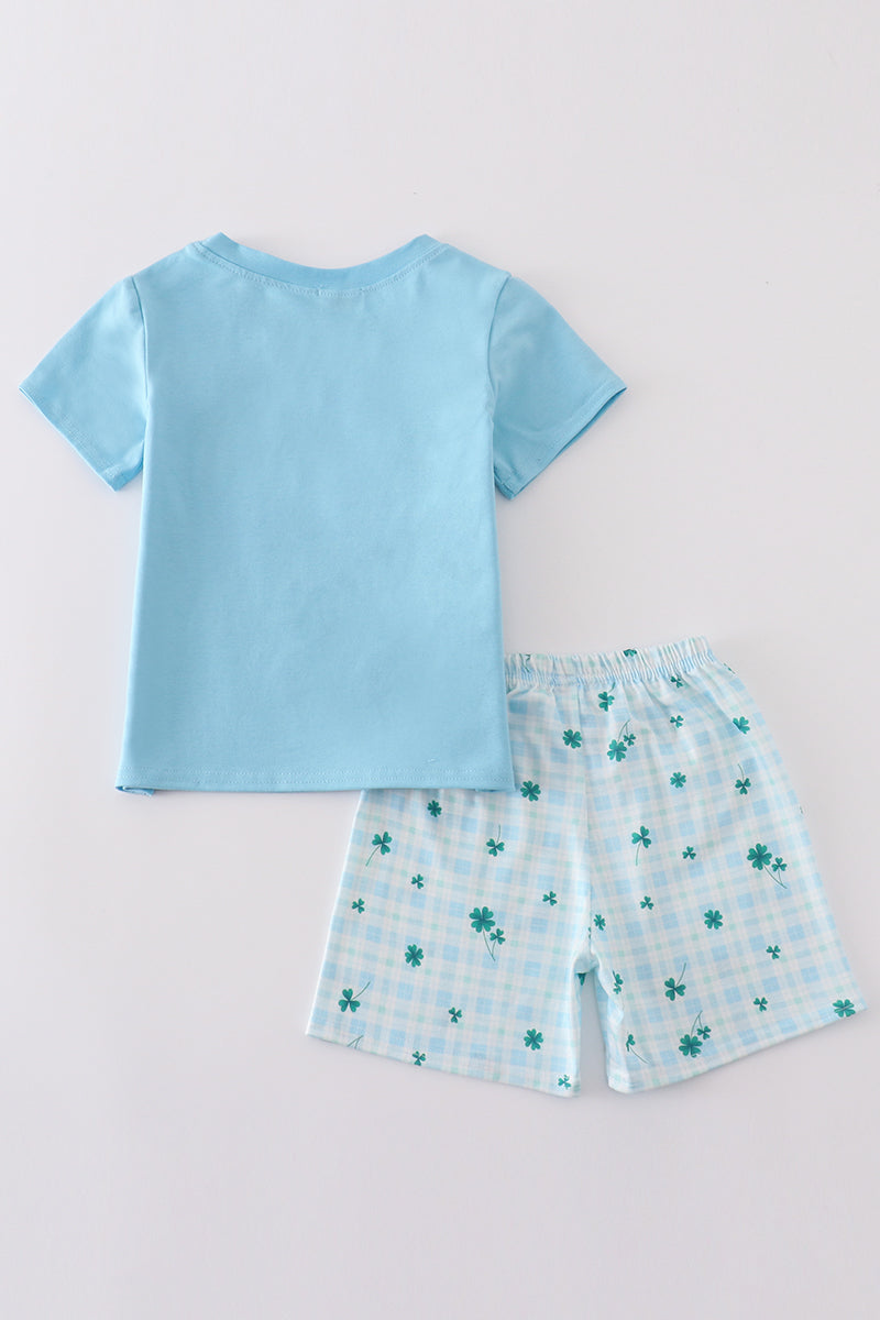 Blue clover embroidery boy set