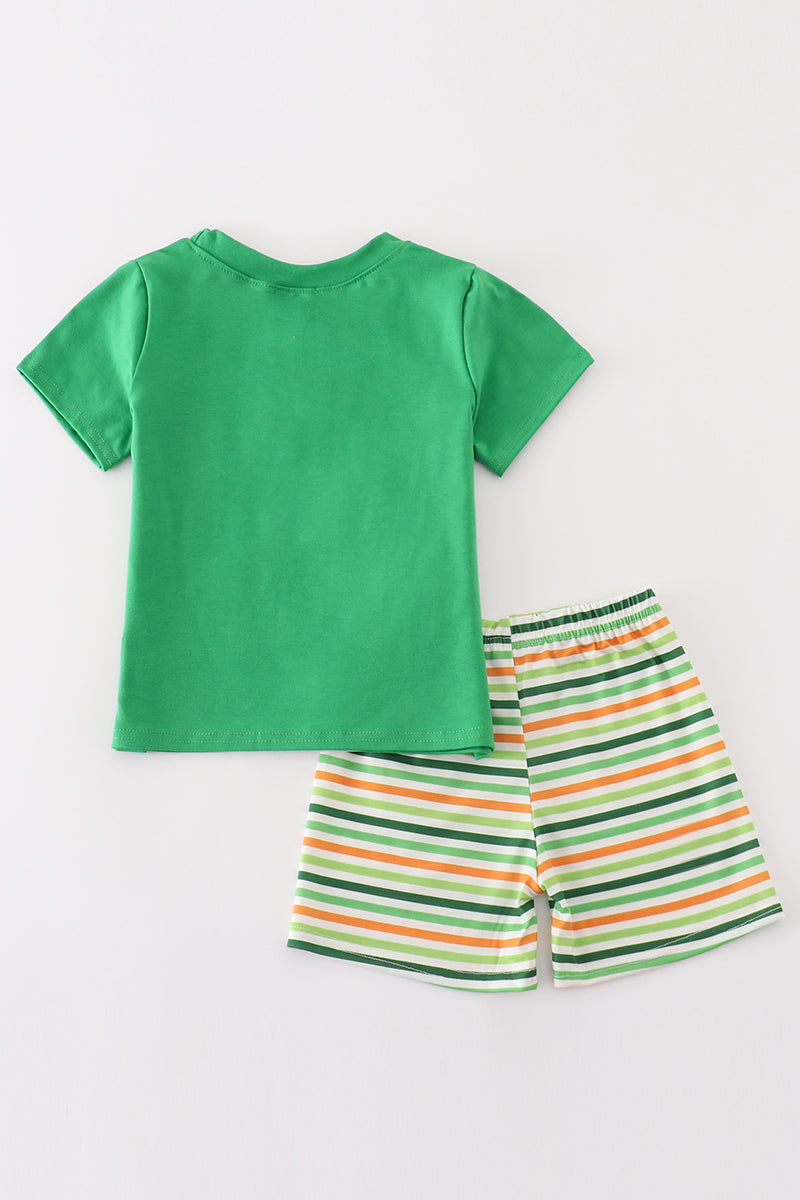 Green clover rainbow embroidery boy set