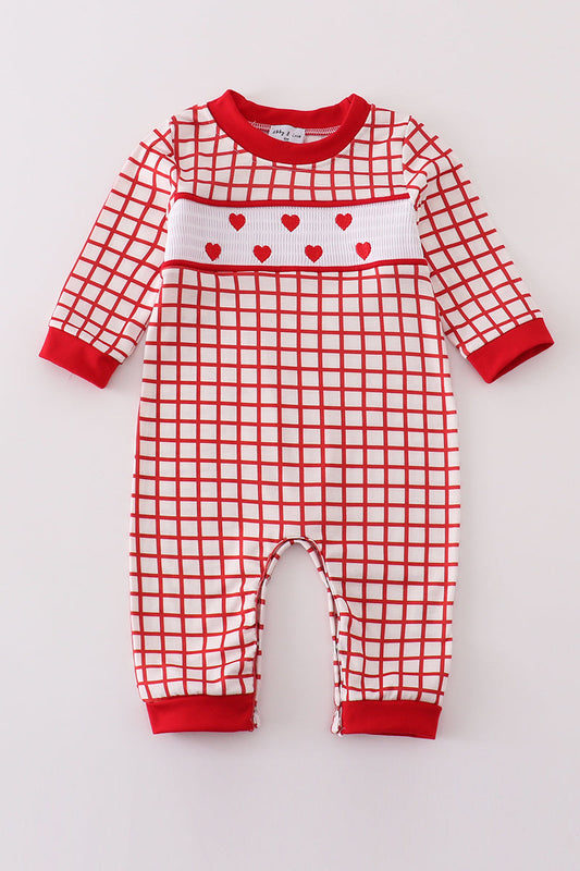 Valentine's day smocked heart embroidery boy romper