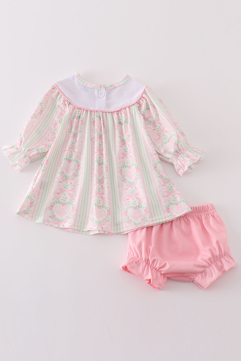 Valentine's day heart bow embroidery girl bloomer set