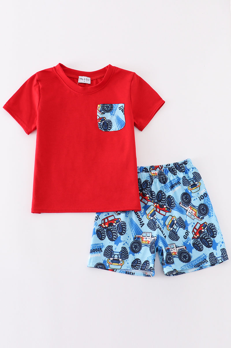 Monster truck print boy set