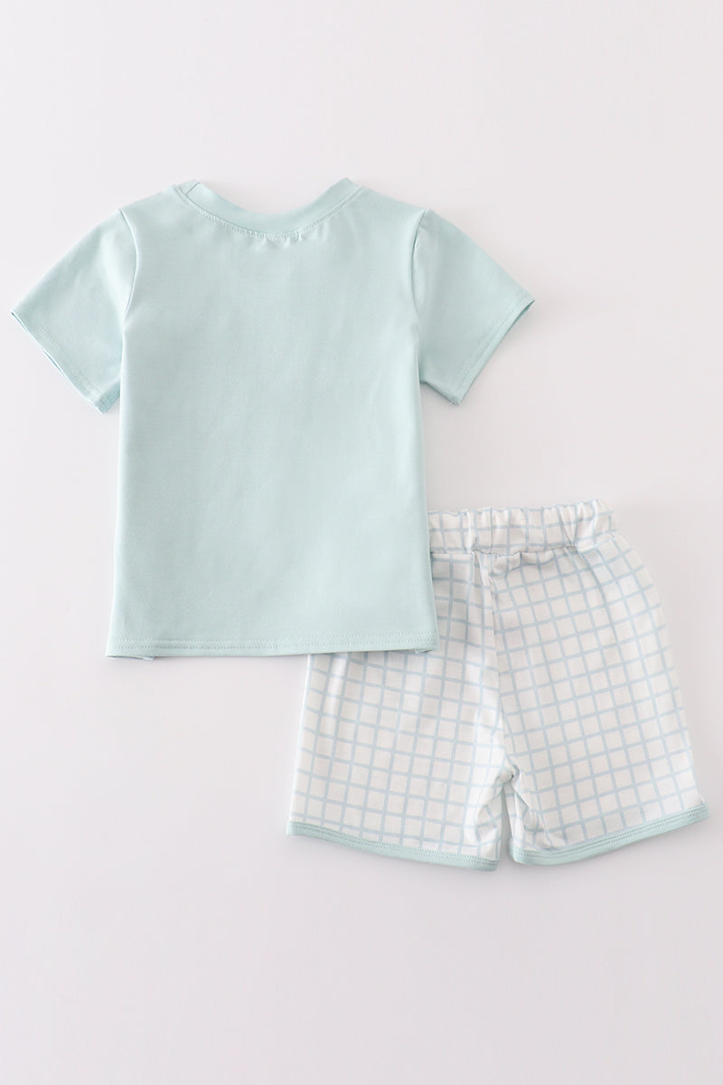 Blue checkered boy shorts set