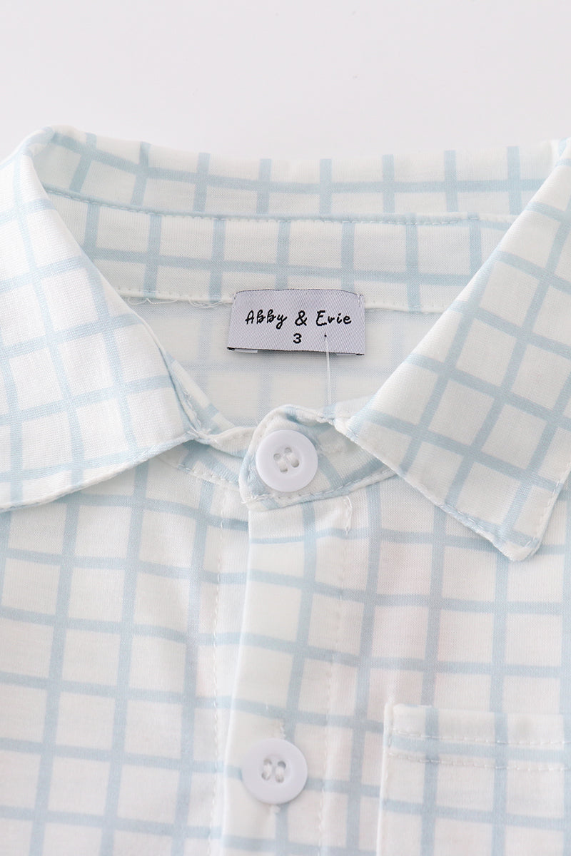 Blue checkered boy button down shirt