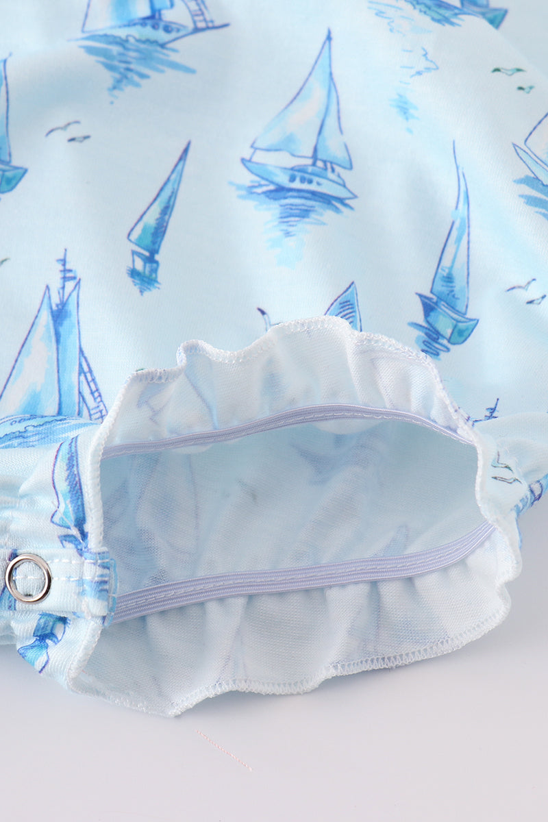 Blue sailboat print girl bubble