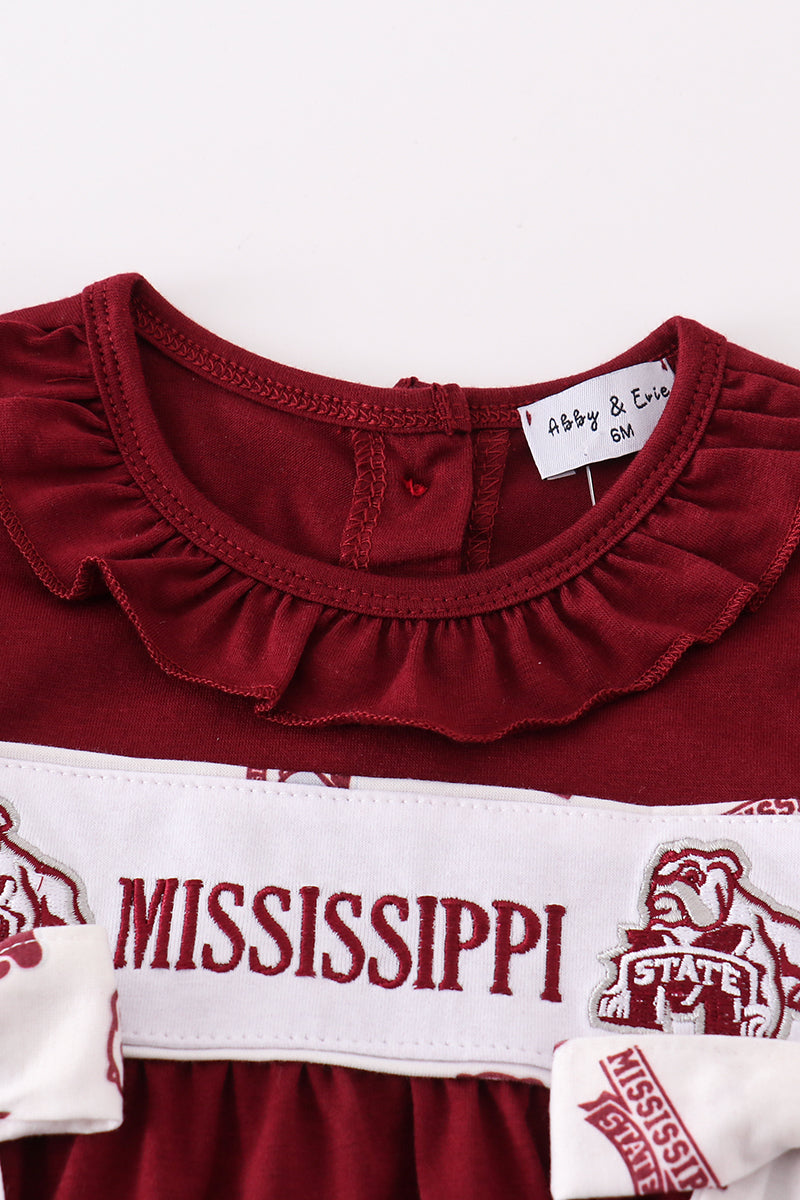 Maroon mississippi embroidery girl bubble