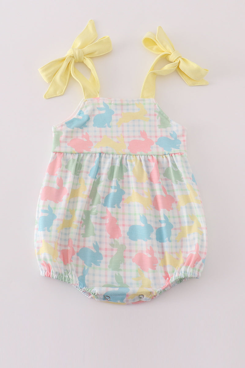 Easter bunny print bow girl bubble