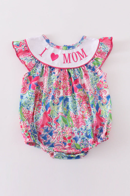 Garden bloom I love MOM embroidery girl bubble