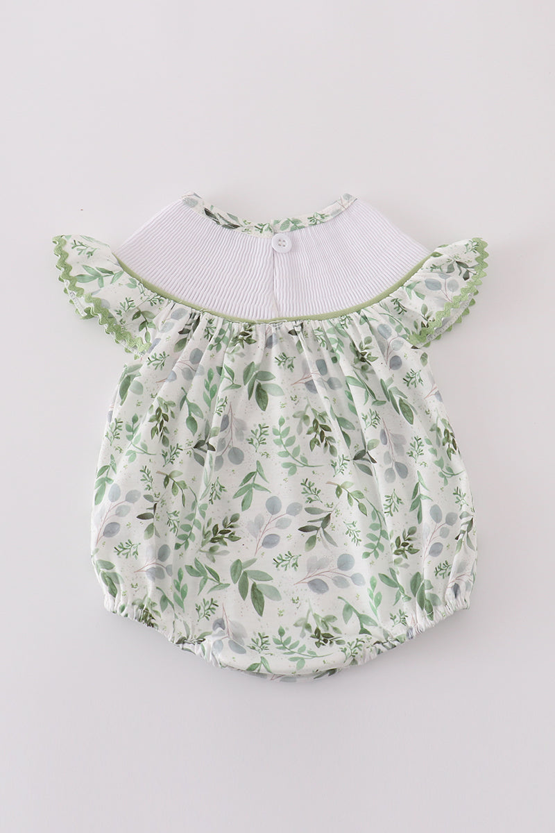 Sage leaf bunny embroidery smocked bubble