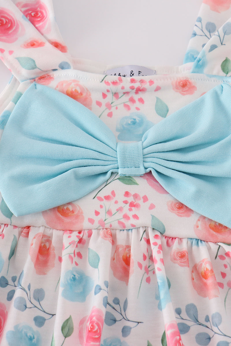 Blue floral print bow bloomer set