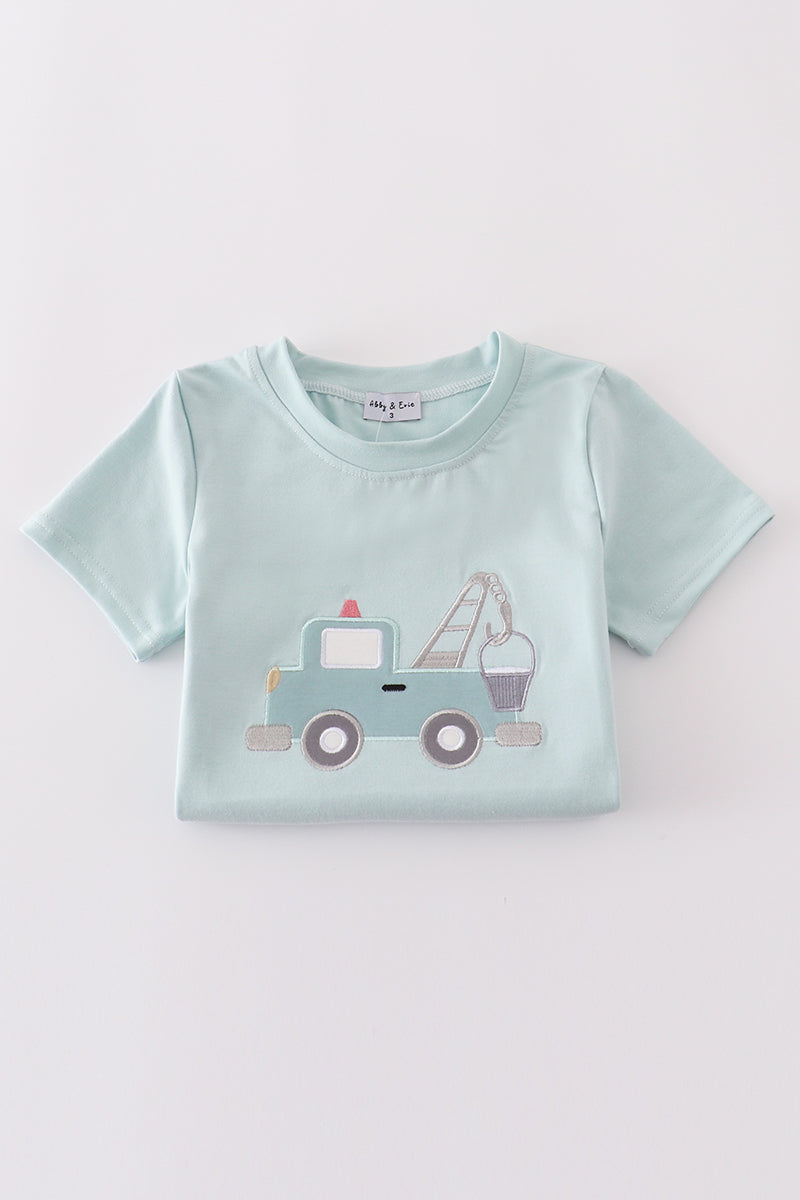 Blue crane truck applique bubble