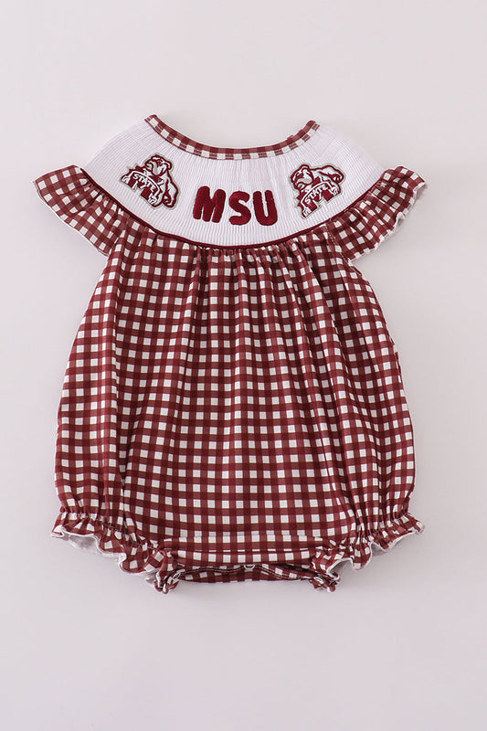 Mississippi MSU embroidery smocked gingham bubble