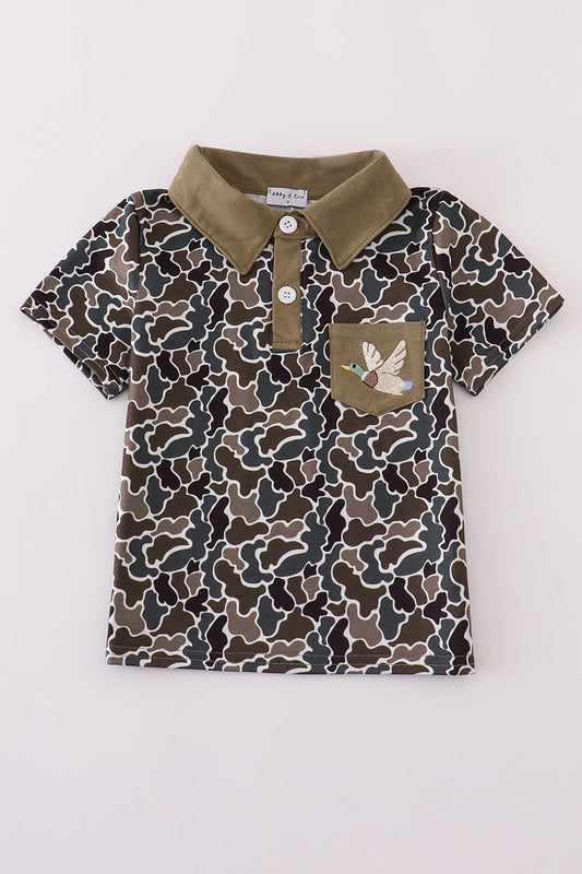 Camouflage duck embroidery button down shirt