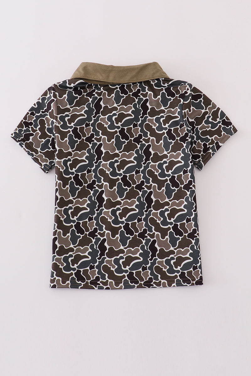 Camouflage duck embroidery button down shirt