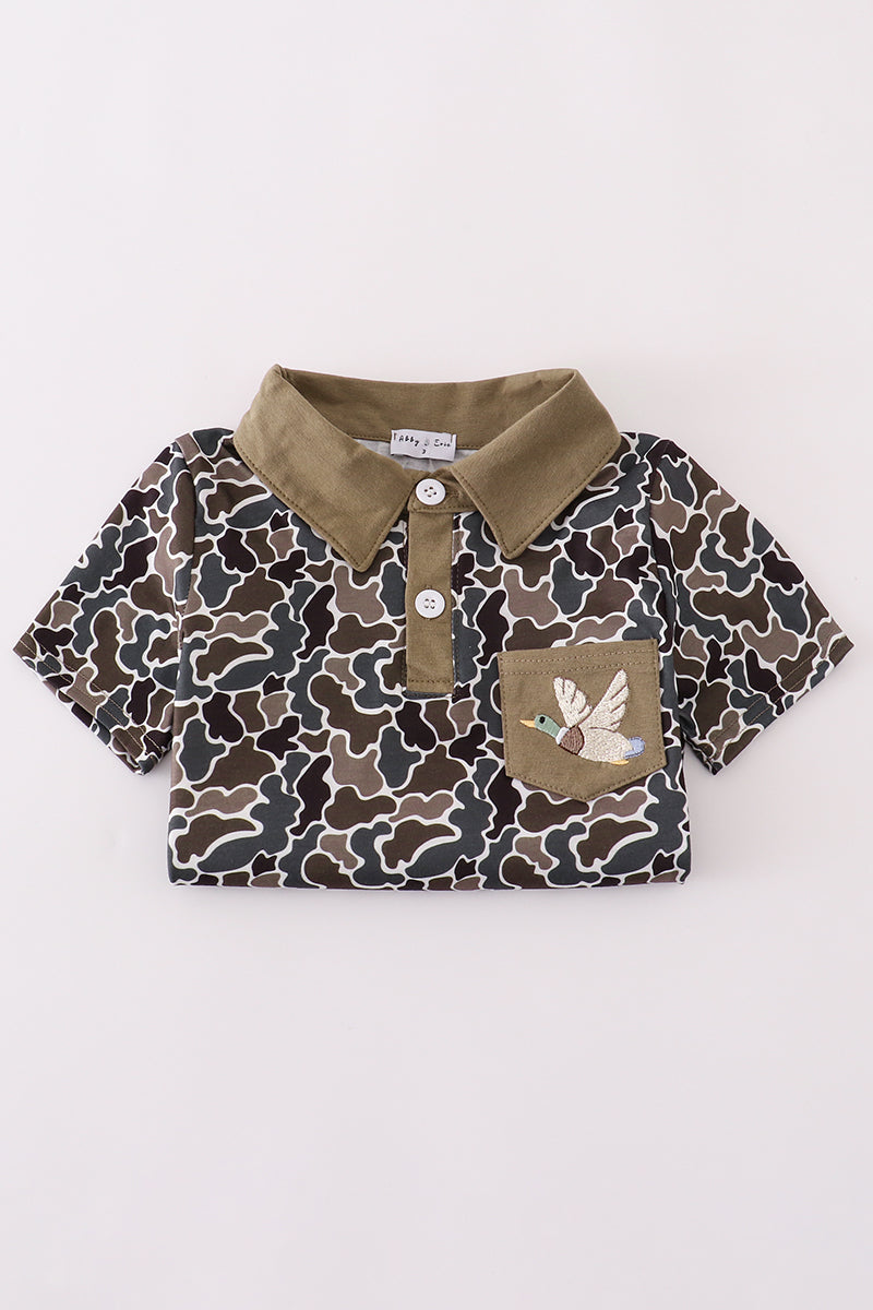 Camouflage duck embroidery button down shirt