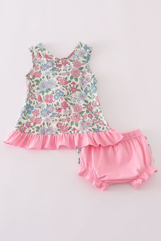 Vintage floral print ruffle bloomer set
