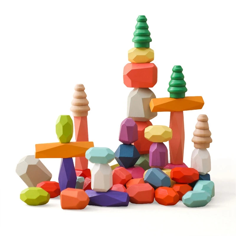 Wooden Rainbow Stones Building Blocks