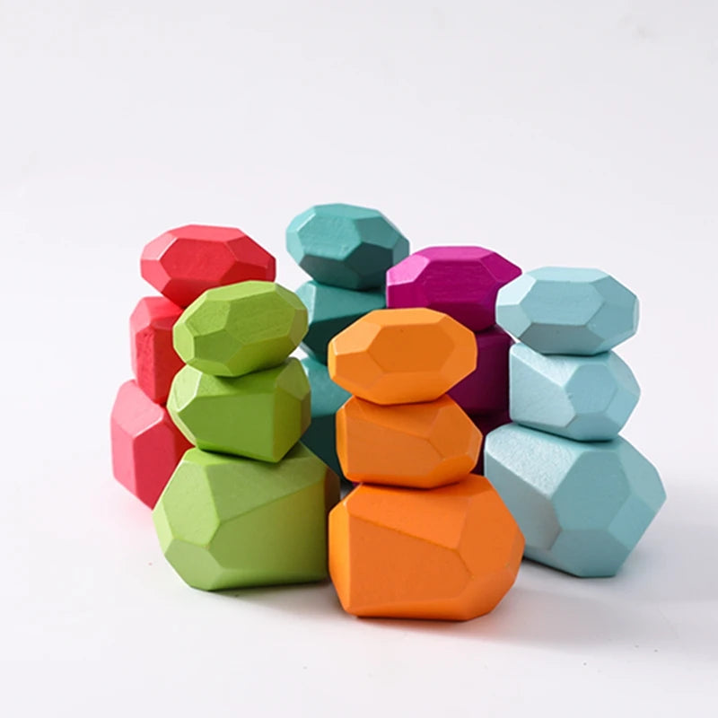 Wooden Rainbow Stones Building Blocks